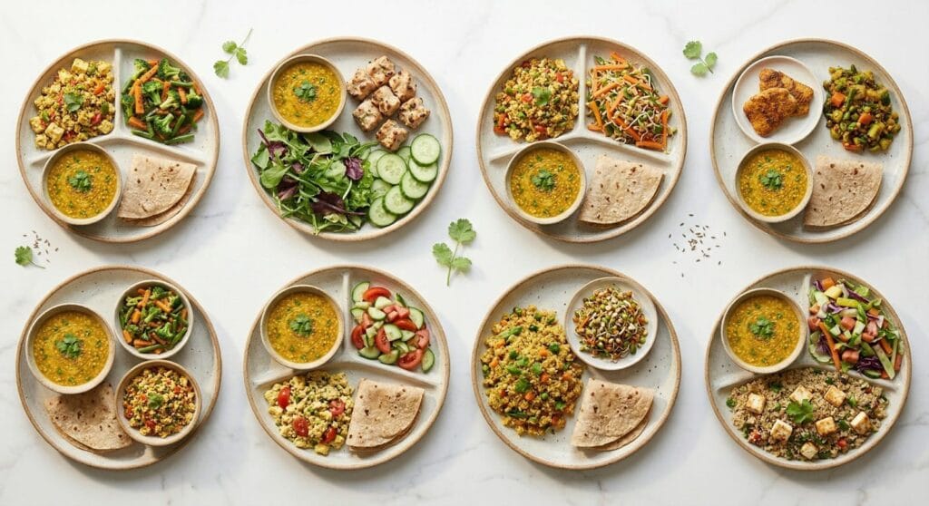 7 day Indian weight loss diet plan meals with dal roti vegetables paneer and chicken