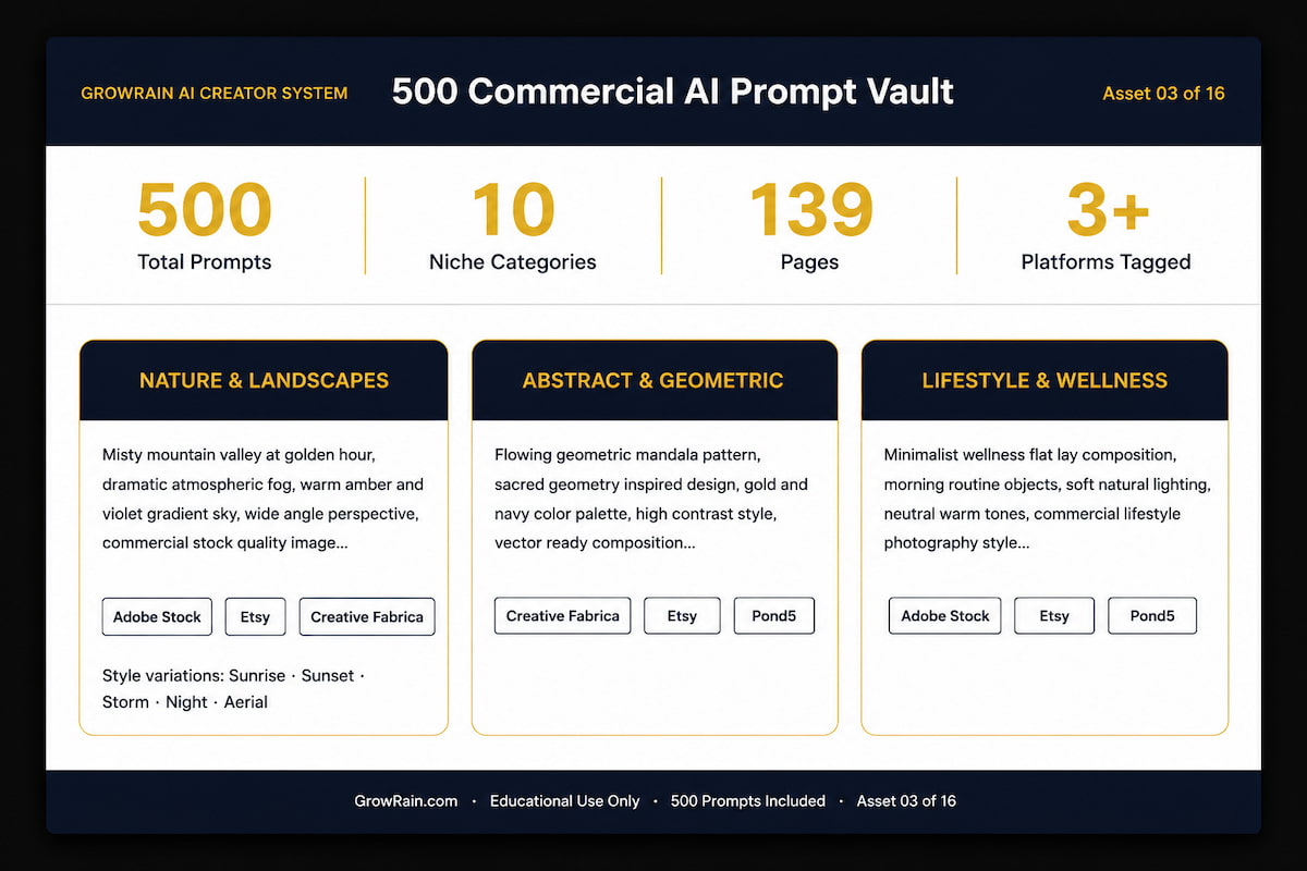 500 Commercial AI Prompt Vault digital document preview for creators