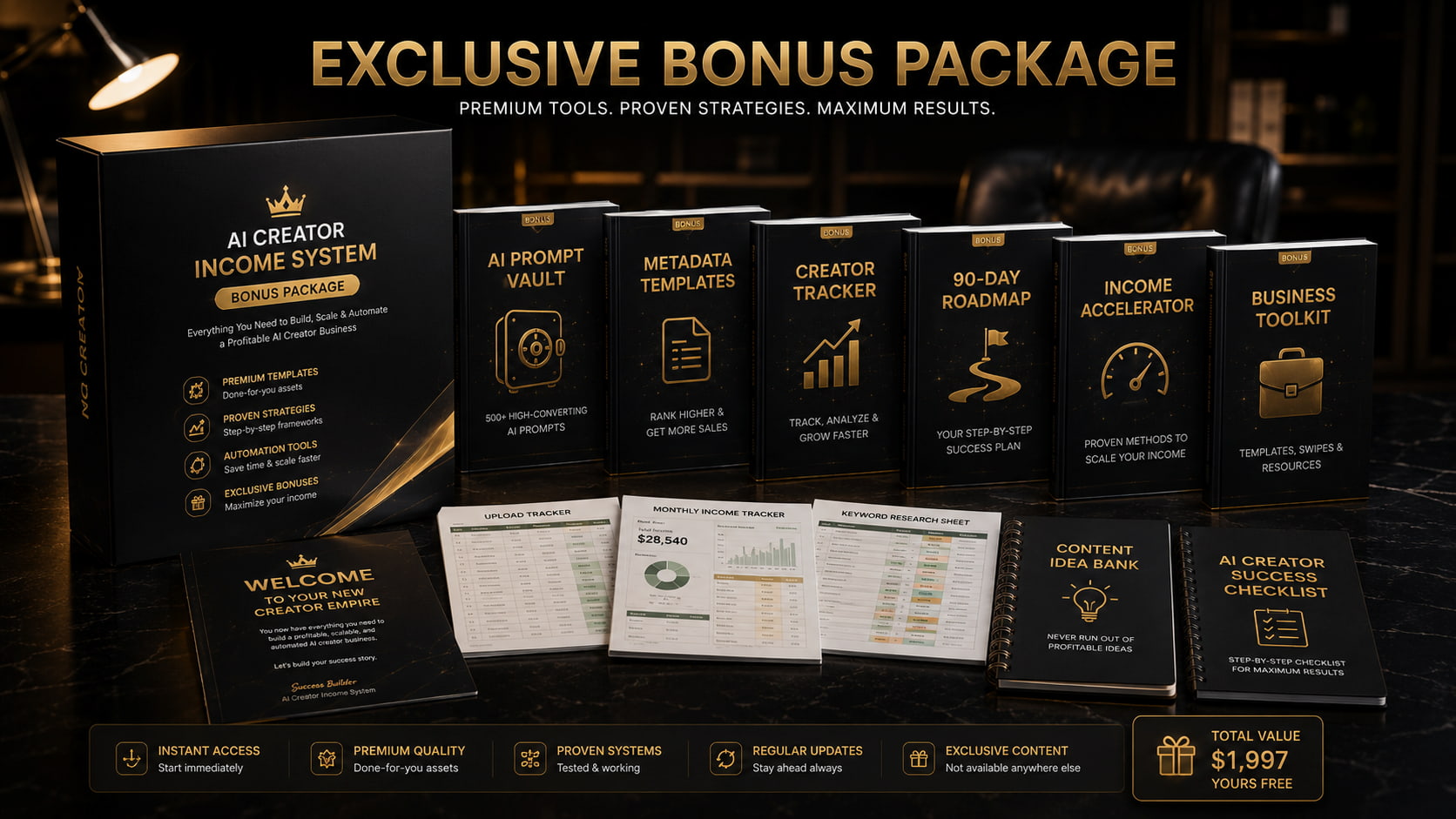 Premium AI creator bonus toolkit and digital assets bundle