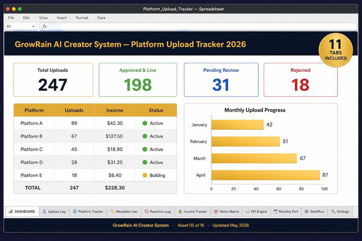 Platform Upload Tracker dashboard spreadsheet for AI creators